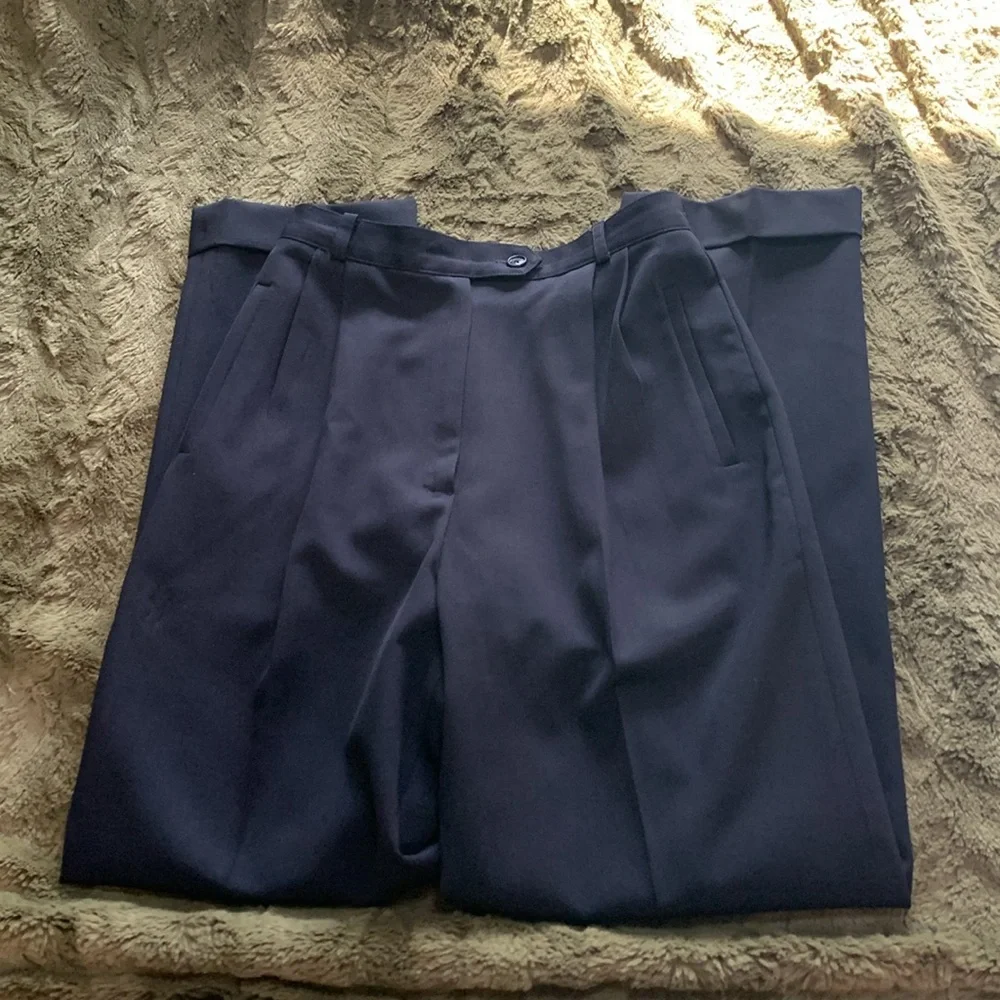 Austin Reed Petite Classic Worsted Wool Black and Navy Pants - Picture 4 of 5